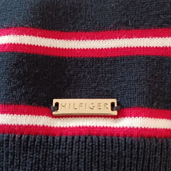 Tommy Hilfiger Turtleneck Sweater, Navy with Red and White Stripes, Size Medium - Picture 3 of 15